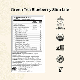 Yogi Green Tea Blueberry Slim Life tea bags ready to brew
