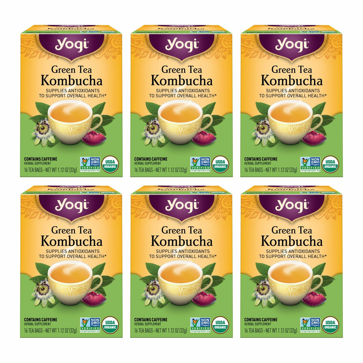 Yogi Green Tea Kombucha tea bags ready for an antioxidant-rich cup
