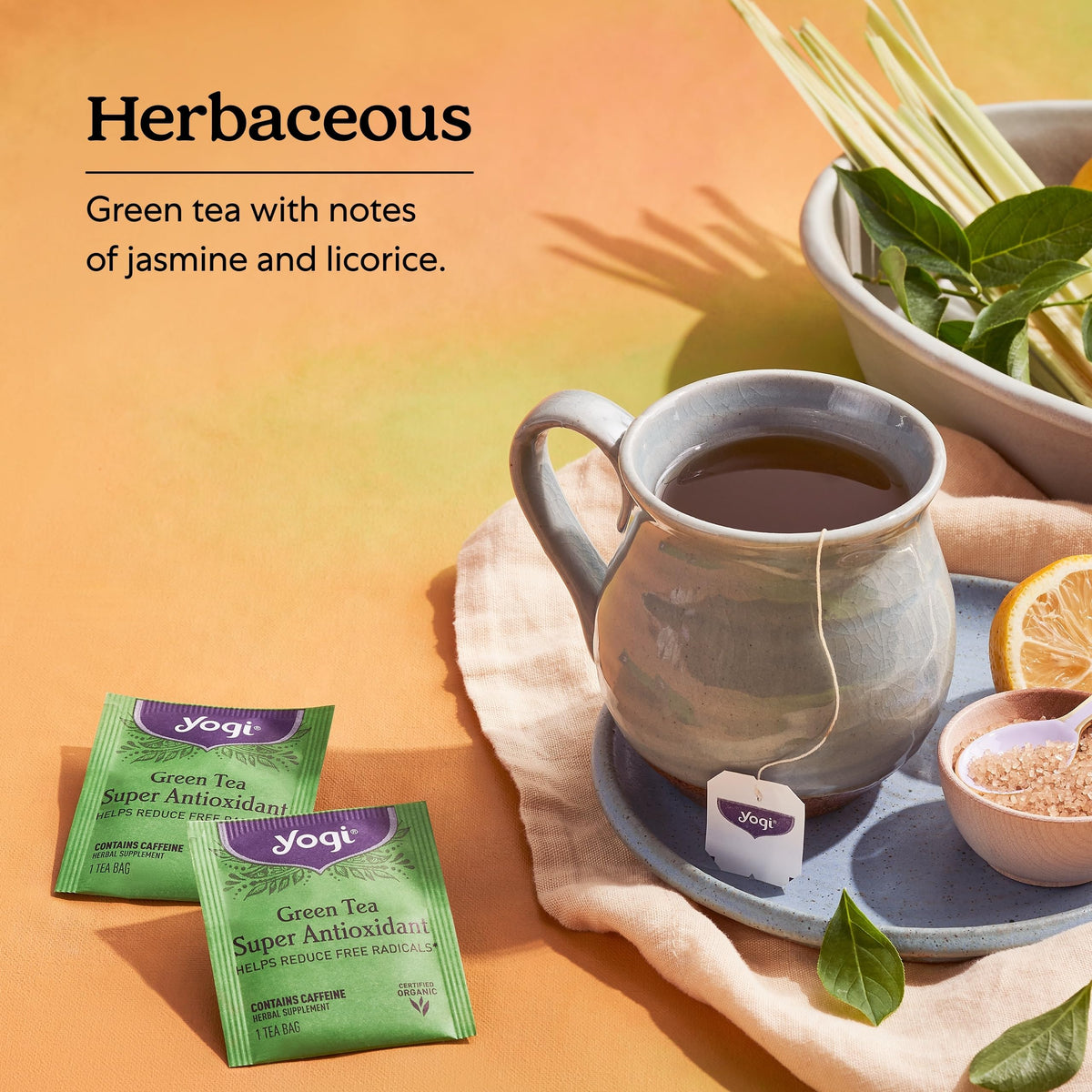 Yogi Super Antioxidant tea box display highlighting organic ingredients