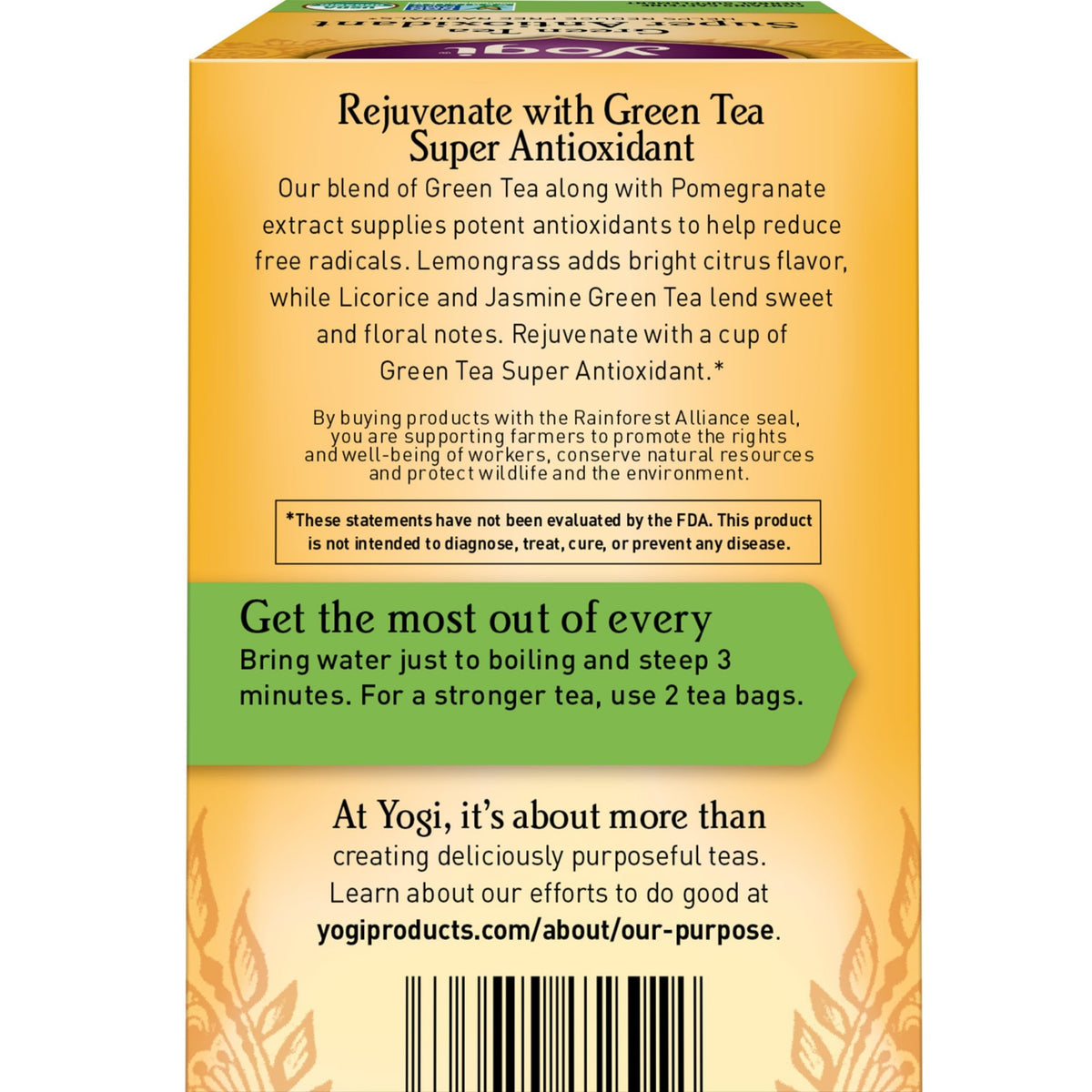 Yogi Green Tea Super Antioxidant cup with fragrant infusion and mellow notes