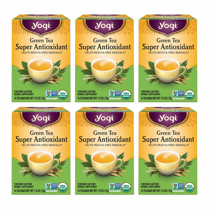 Yogi Green Tea Super Antioxidant pack front view highlighting organic blend for daily wellness