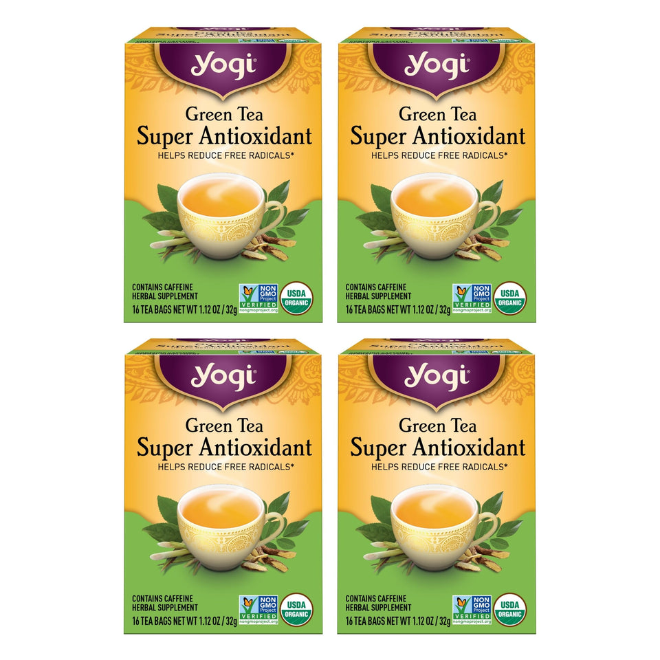 Yogi Green Tea Super Antioxidant box showing organic blend with licorice and jasmine