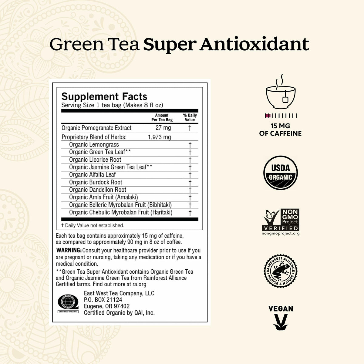 Yogi Green Tea Super Antioxidant tea bags arranged for easy daily brewing