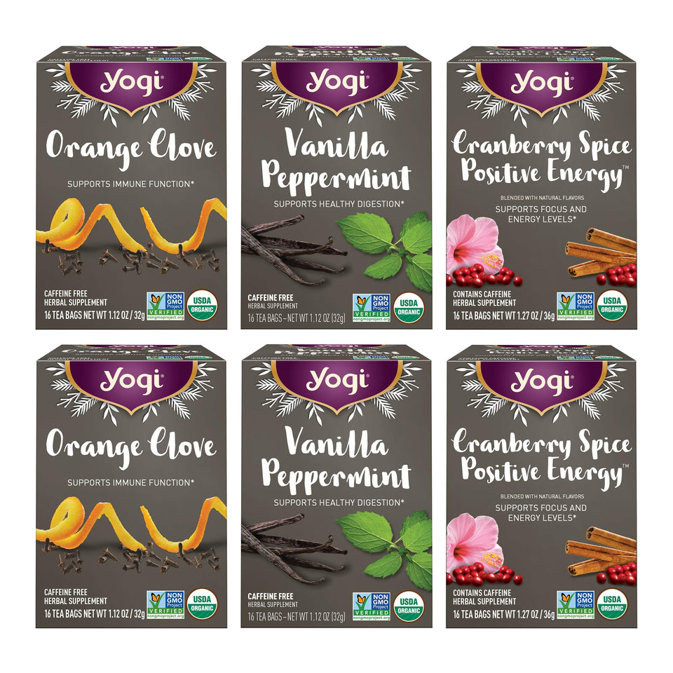 Yogi Holiday Variety Sampler Box shows seasonal flavors for cozy tea moments.