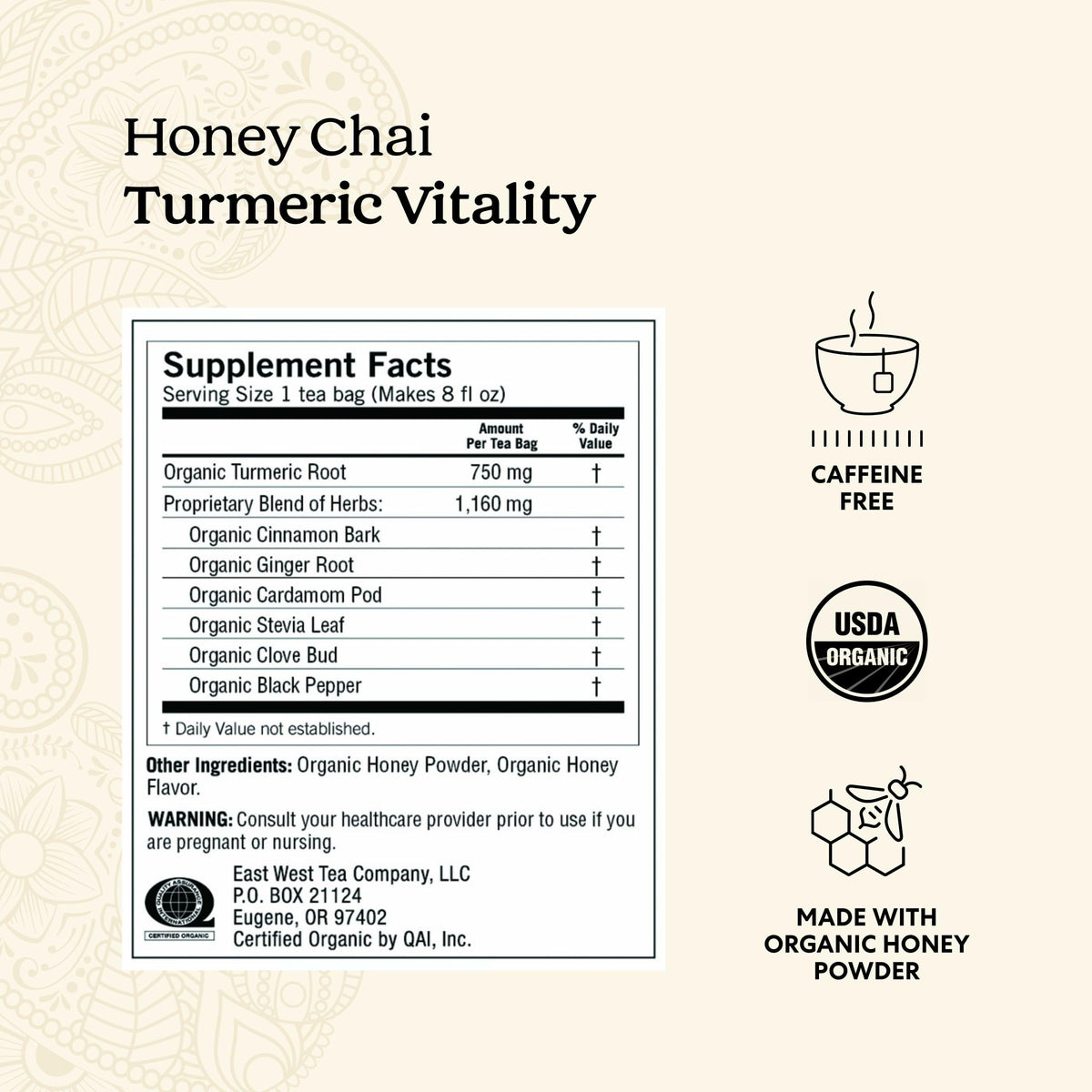 Yogi Honey Chai Turmeric Tea cup steeping shows inviting heat and flavor.