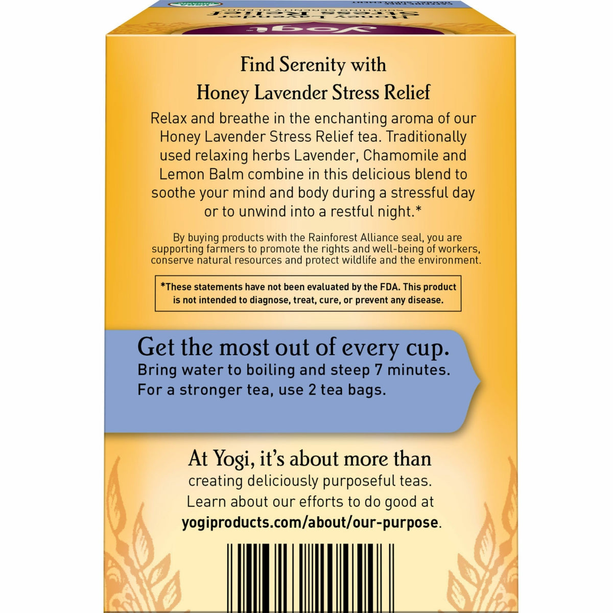 Yogi Honey Lavender Stress Relief tea brew shows a relaxing ritual