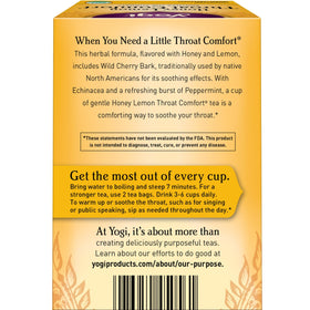 Six pack box of Yogi Honey Lemon Throat Comfort for convenient daily use