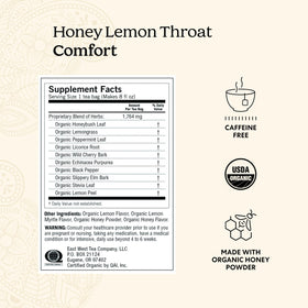 Close up of Yogi Honey Lemon Throat Comfort tea bags showing organic blend