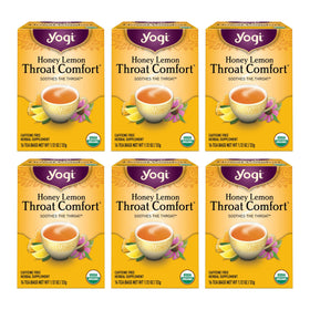 Yogi Honey Lemon Throat Comfort tea cup with soothing aroma and flavor