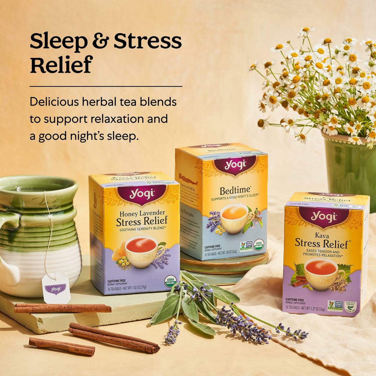 Kava root and carob pod details in Yogi Kava Stress Relief