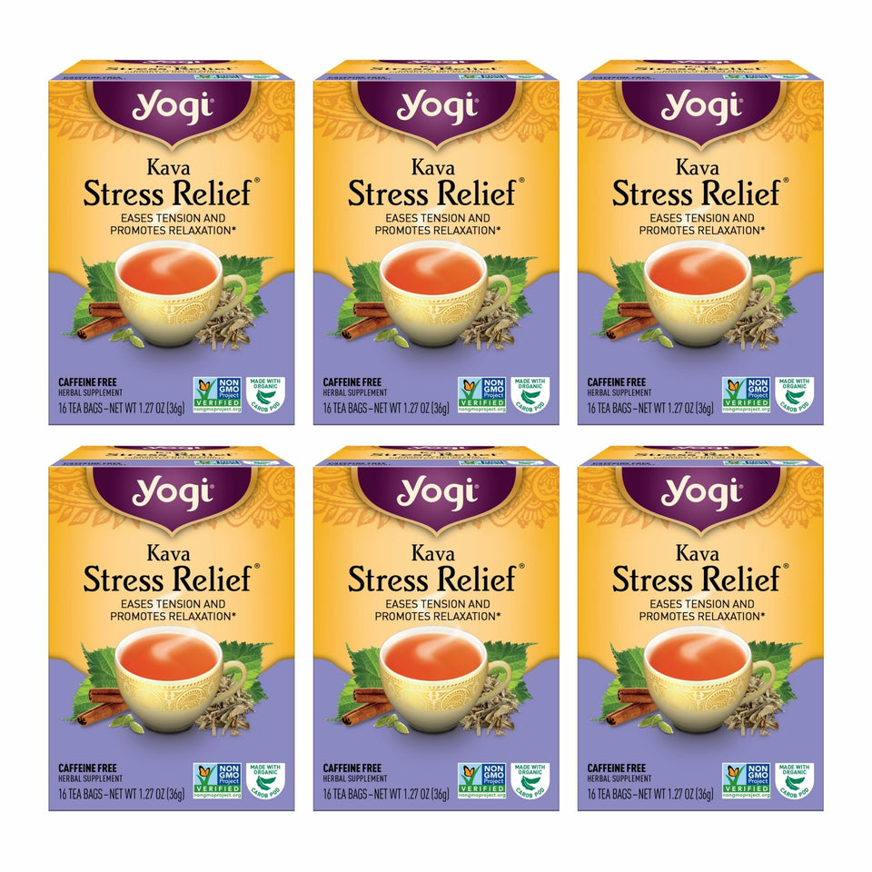 Yogi Kava Stress Relief tea bag ready for a calming moment