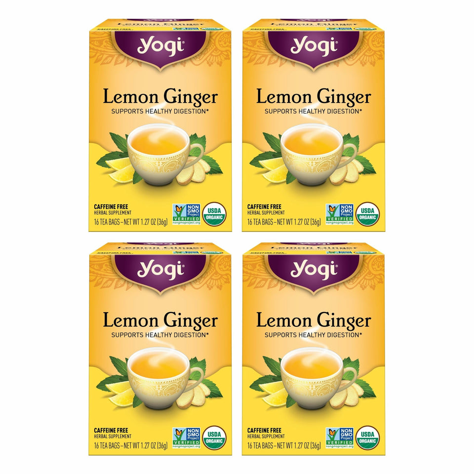 Yogi Lemon Ginger tea bag close-up showing vibrant blend and aroma.