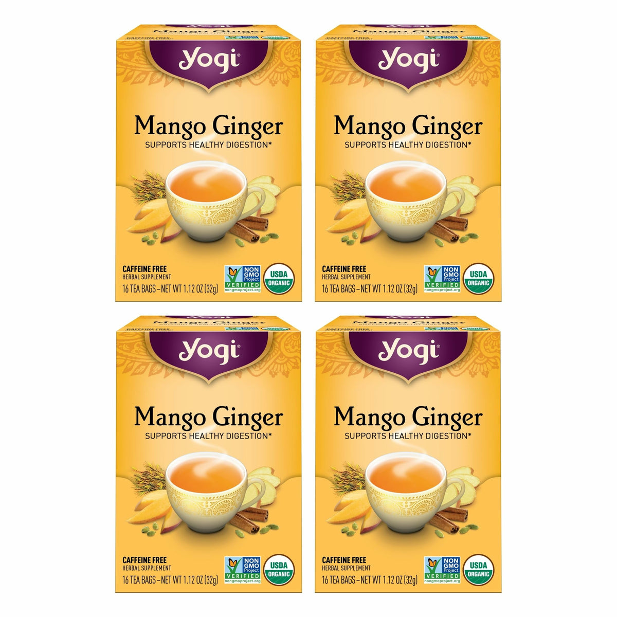 Yogi Mango Ginger tea bags ready for a gentle digestion-friendly cup