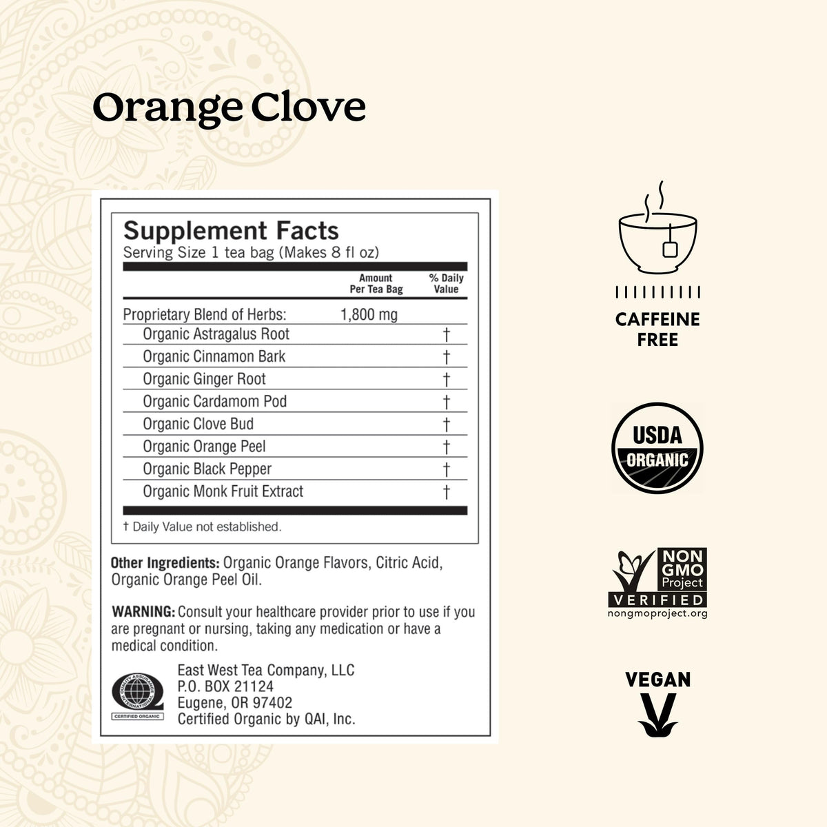 Yogi Orange Clove spice blend closeup, highlighting warm aroma and flavor notes.