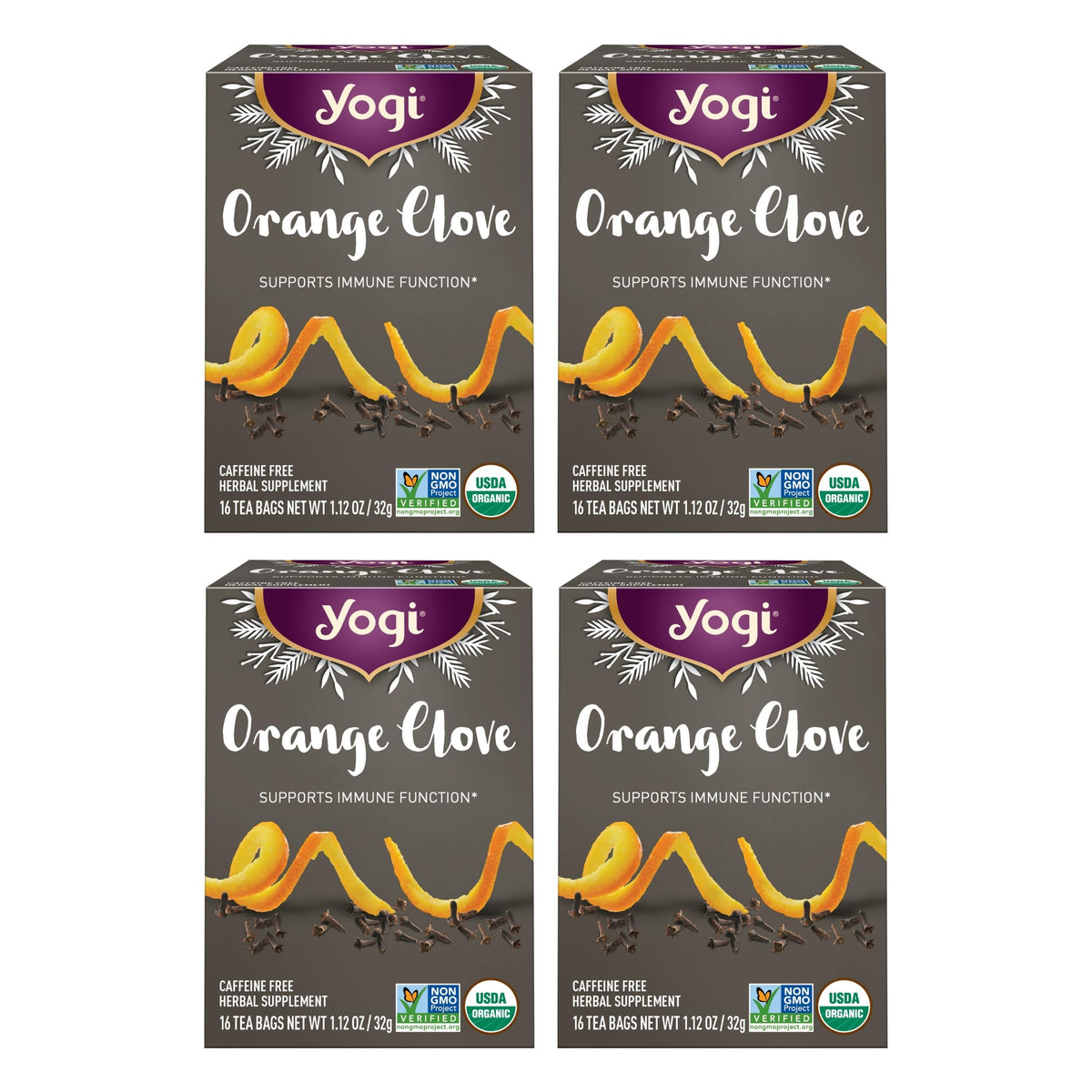 Yogi Orange Clove tea bags pack, ready to brew for cozy evenings.