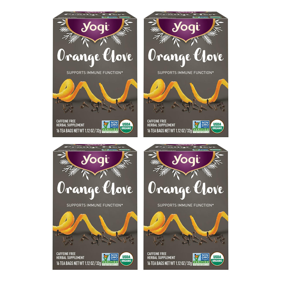 Yogi Orange Clove tea bags pack, ready to brew for cozy evenings.