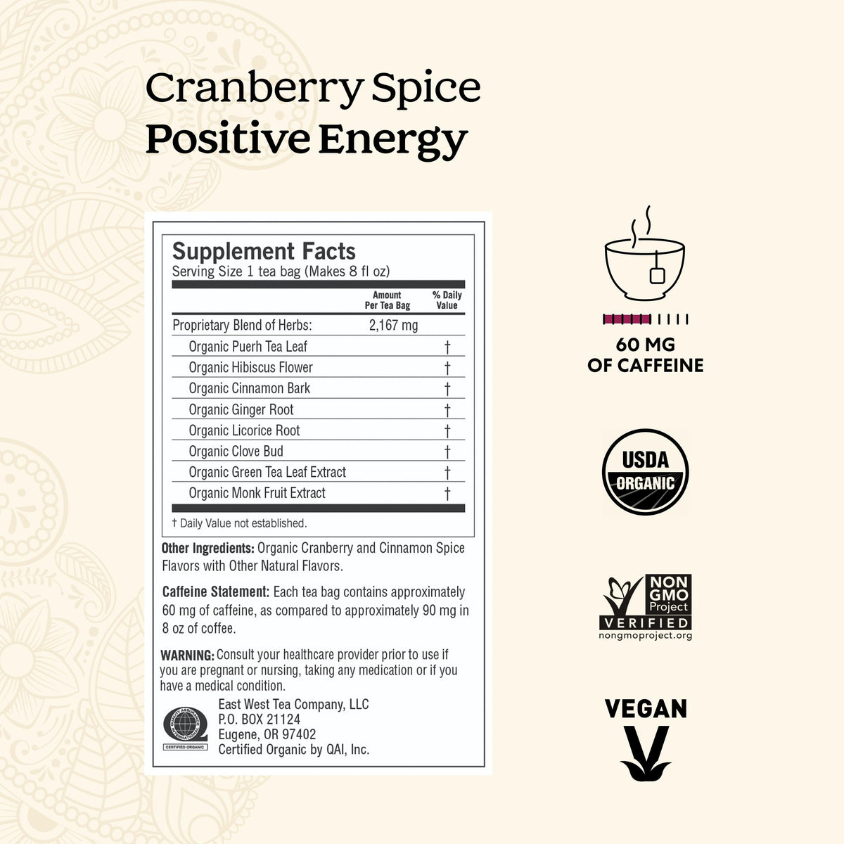 Organic puerh blend with ginger and cranberry in Yogi tea for a vibrant aroma.
