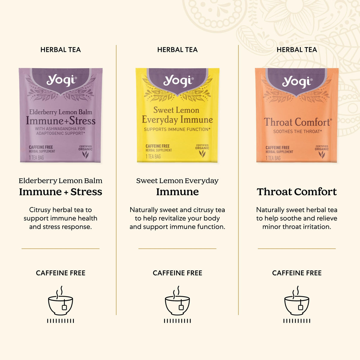 Organic ingredients label on Yogi tea packaging for clean sipping.