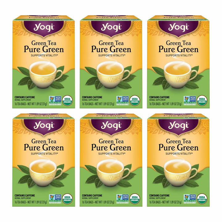 Yogi Pure Green Tea packaging box with USDA Organic label for clean sourcing.