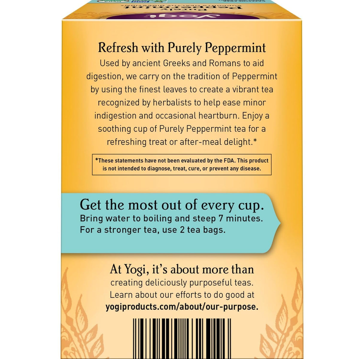 Yogi Purely Peppermint Tea organic ingredients showcase refreshing mint notes