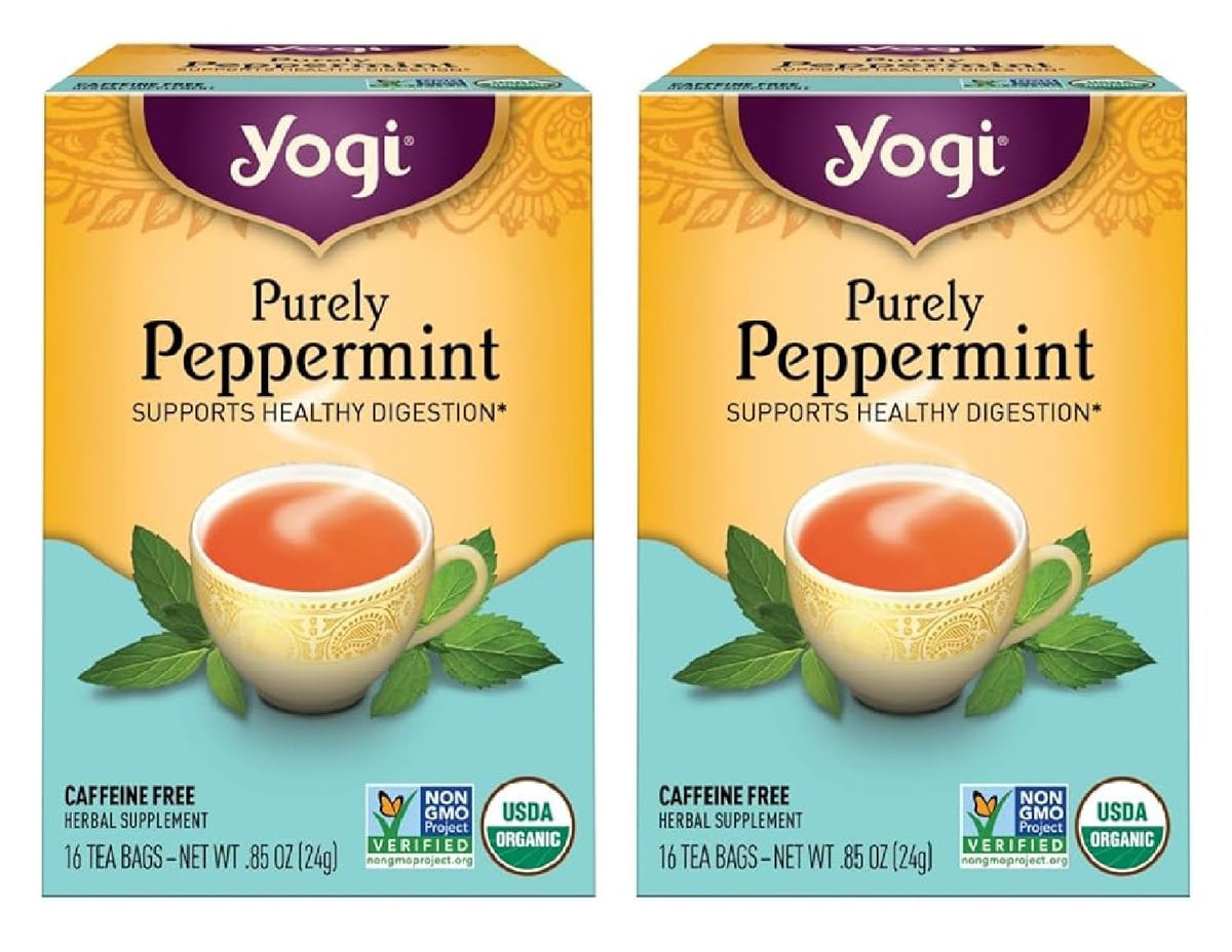 Yogi Purely Peppermint Tea bags ready for a soothing post-meal cup