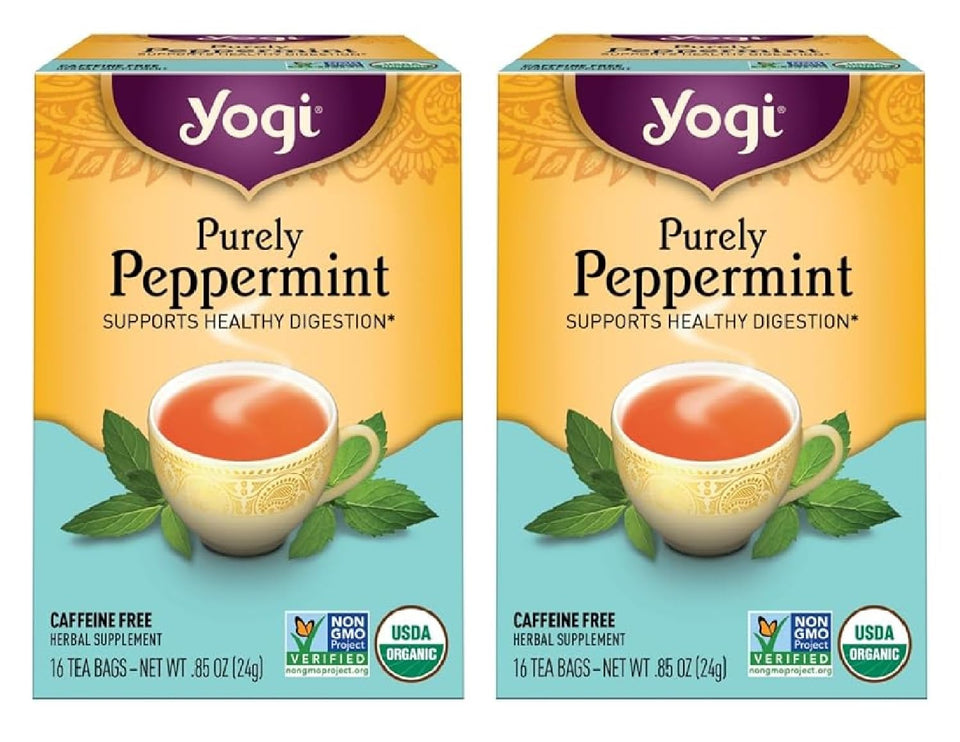 Yogi Purely Peppermint Tea bags ready for a soothing post-meal cup