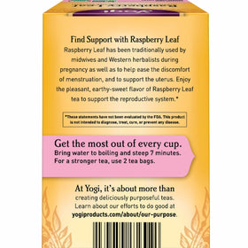 Yogi Raspberry Leaf Tea packaging shows organic certification for quality assurance.