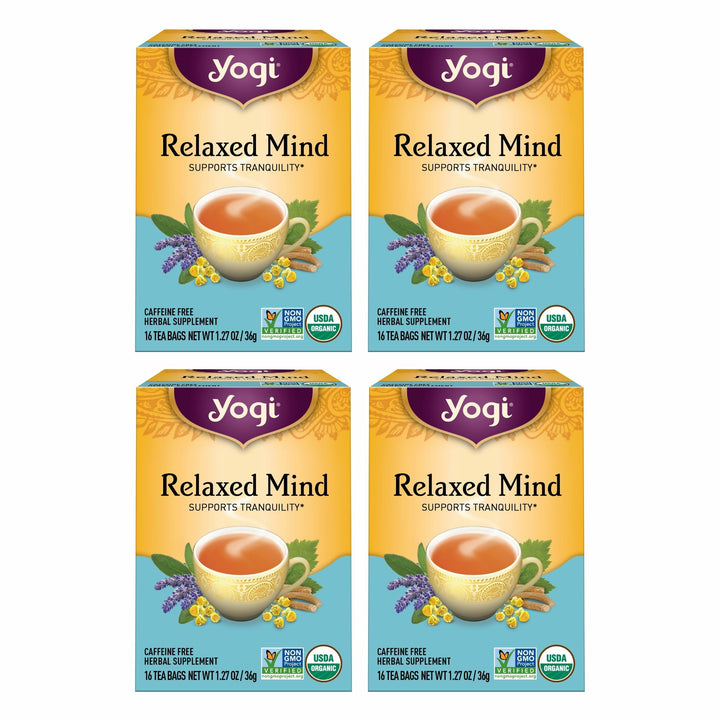Yogi Relaxed Mind Tea box front shows 64 bags for versatile everyday calm.