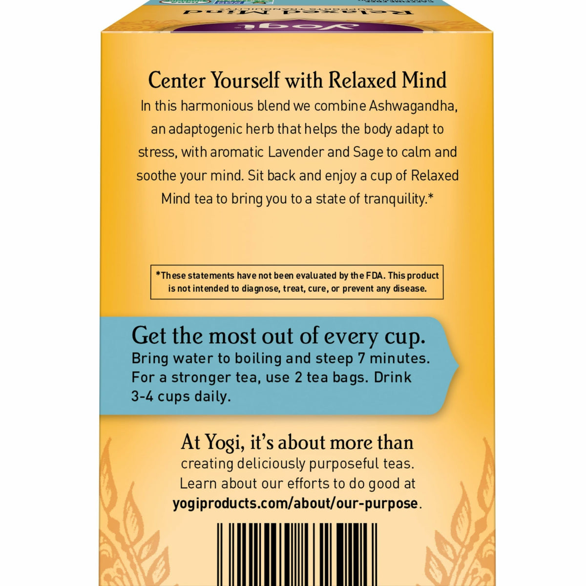 Yogi Relaxed Mind Tea bags display convenient servings for quick, soothing breaks.