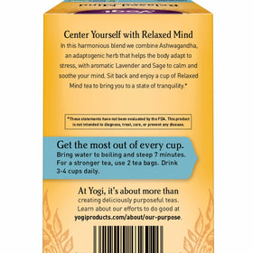 Yogi Relaxed Mind Tea bags display convenient servings for quick, soothing breaks.