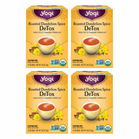 Yogi roasted dandelion spice detox tea bags ready for brewing