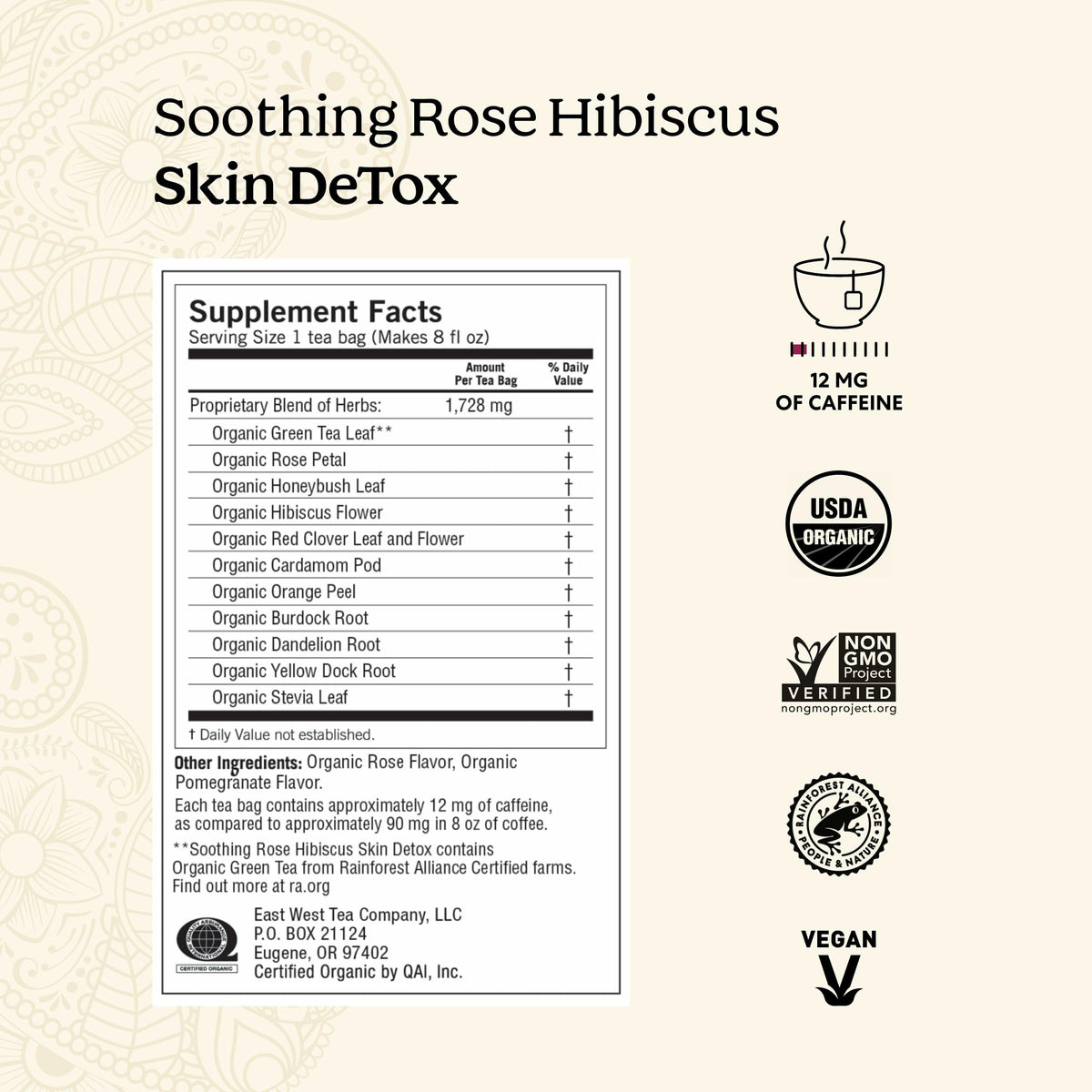 Yogi Rose Petal Hibiscus tea bag close-up, showing fragrant infusion for relaxation.