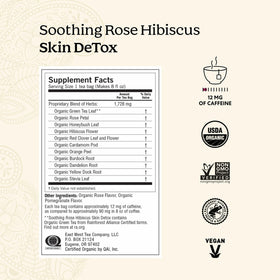 Yogi Rose Petal Hibiscus tea bag close-up, showing fragrant infusion for relaxation.