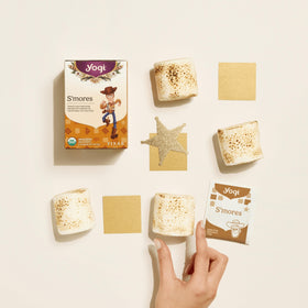 Carob finish adds chocolaty warmth to Yogi S'mores Tea.