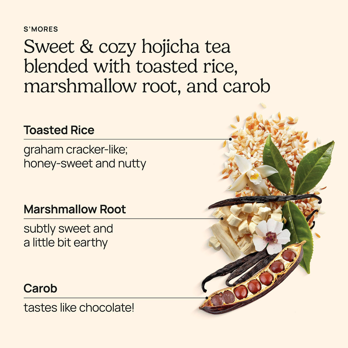 Marshmallow root sweetness subtly noted in Yogi S'mores Tea.
