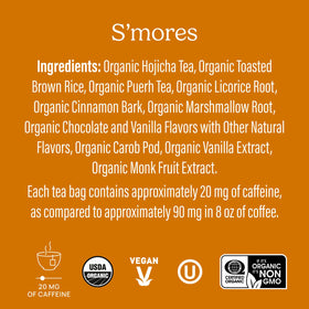 Steaming cup of Yogi S'mores Tea highlights comforting aroma and chocolatey finish.
