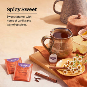 Yogi Soothing Caramel Bedtime Tea aroma steam highlights inviting vanilla caramel notes during steeping.