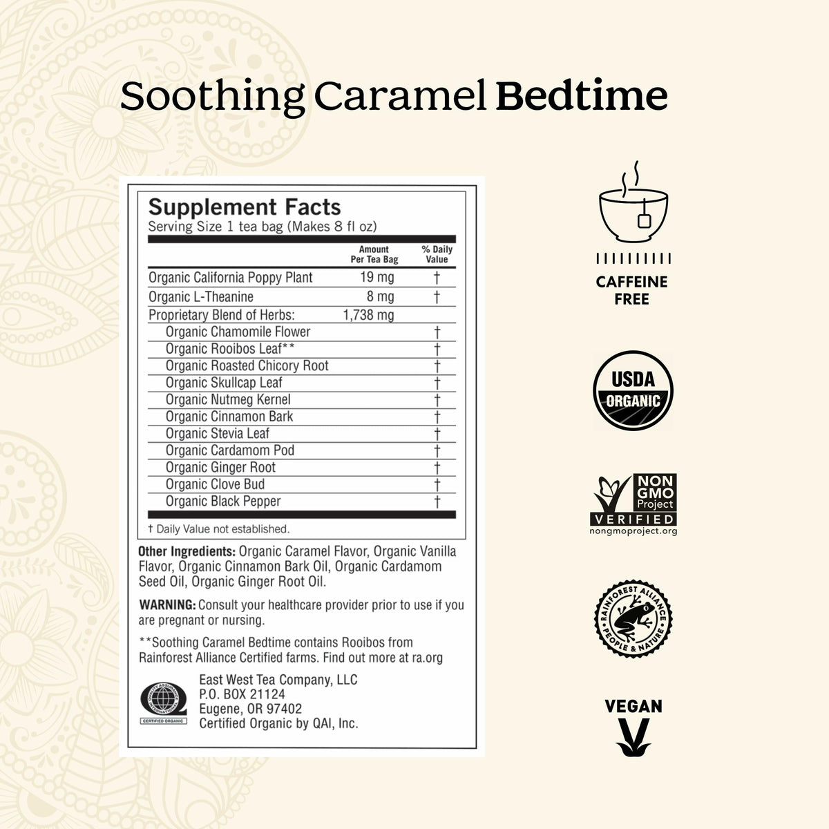 Yogi Soothing Caramel Bedtime Tea bags ready to brew a soothing evening cup.