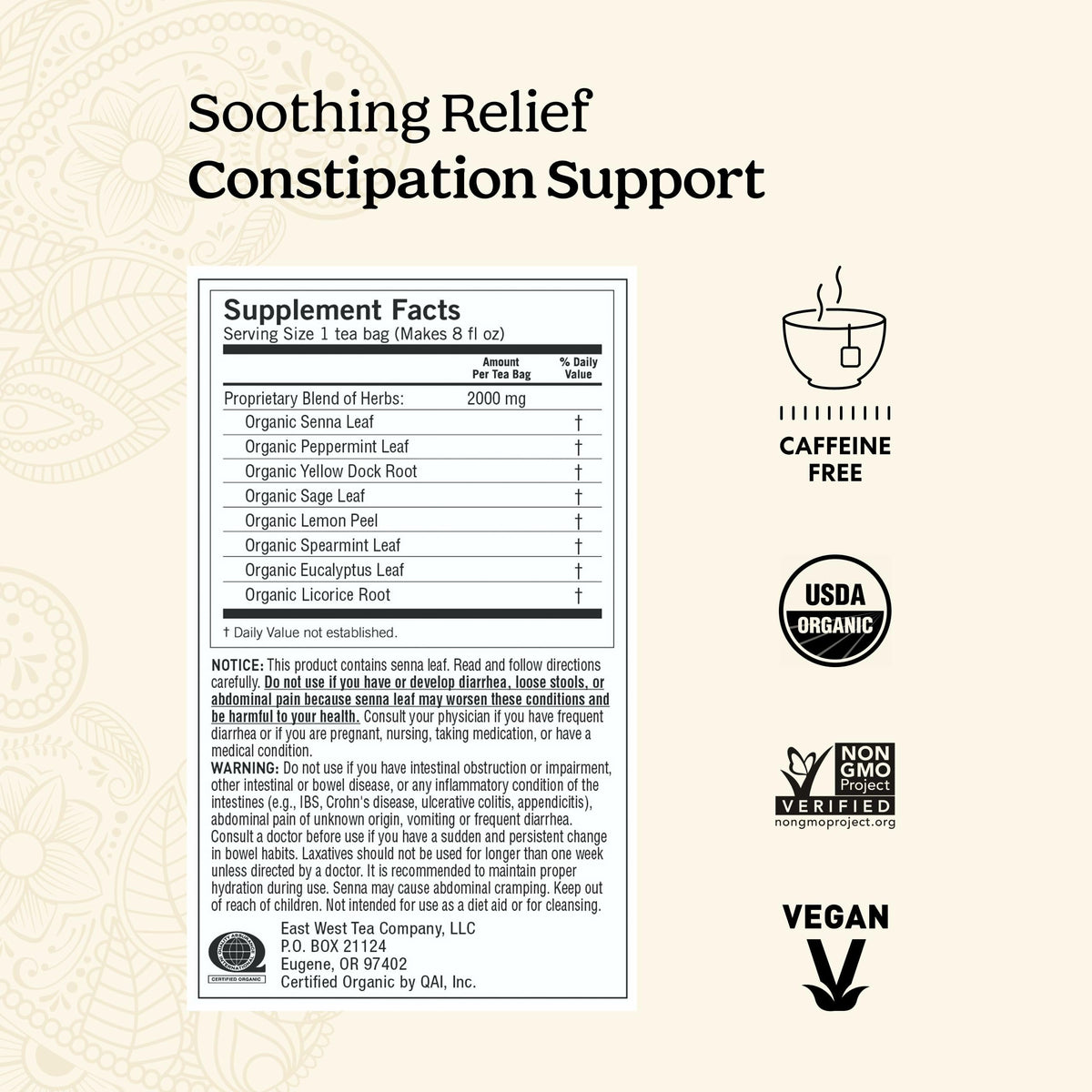 Yogi Soothing Relief tea bags closeup highlights convenient, gentle preparation