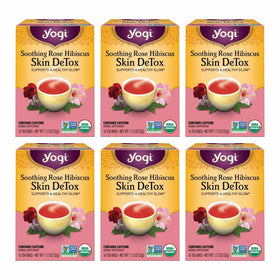 Yogi Soothing Rose Hibiscus Skin DeTox tea pack—floral aroma for a calming daily ritual.