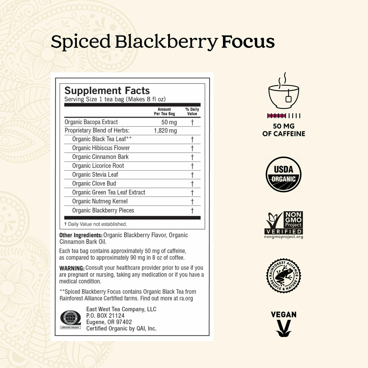 Yogi Spiced Blackberry Focus Tea bags steeping in hot water with warm spice aroma.