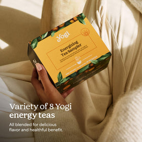 Yogi spiced blackberry focus tea shows rich berry color in cup