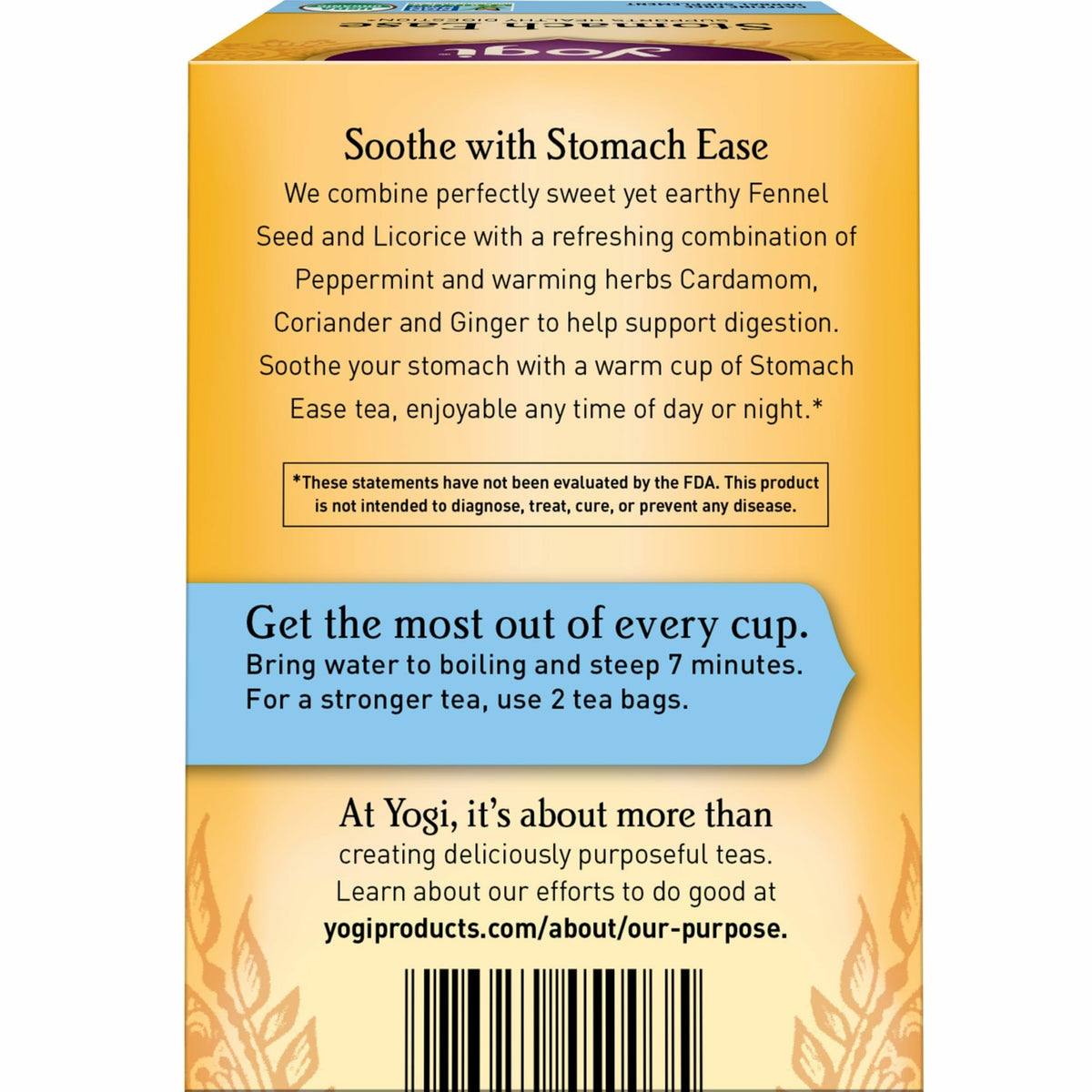 Yogi Stomach Ease peppermint highlights, a refreshing aroma for digestion