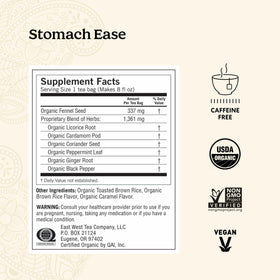 Steeped cup of Yogi Stomach Ease showcasing fennel and peppermint for calm digestion.