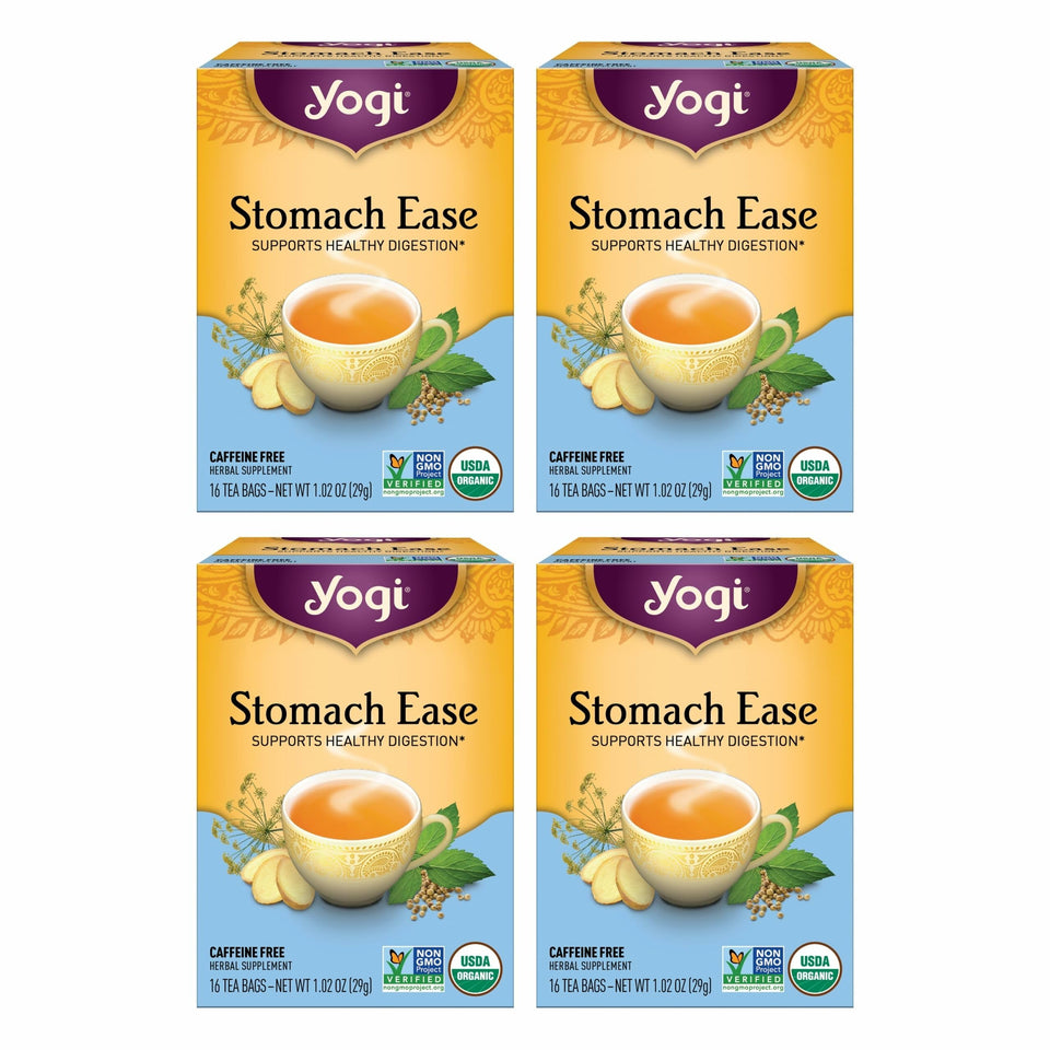 Yogi Stomach Ease tea bags ready to brew for gentle digestive comfort.