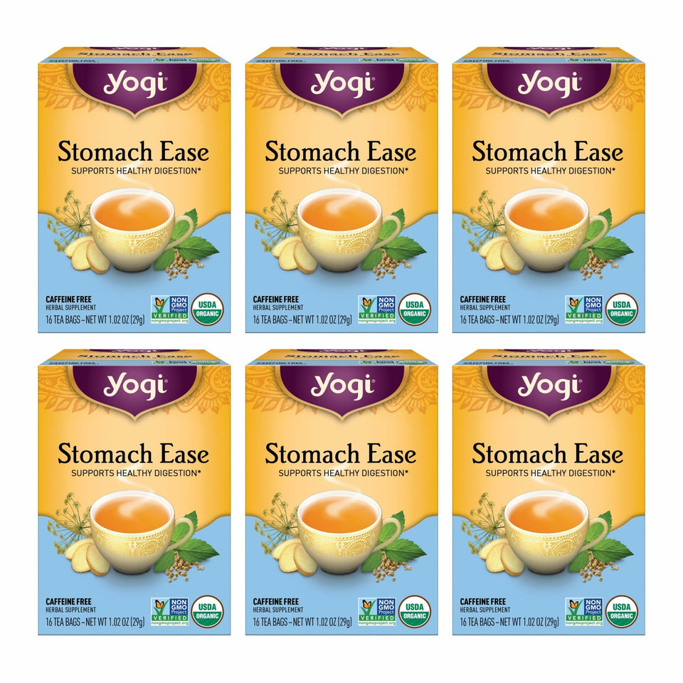 Yogi Stomach Ease tea pack with 96 bags for a comforting digestive ritual