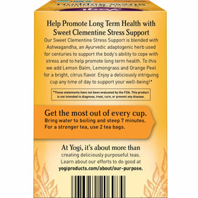 Yogi Sweet Clementine steeping cup shows citrus-infused relaxation for evenings.