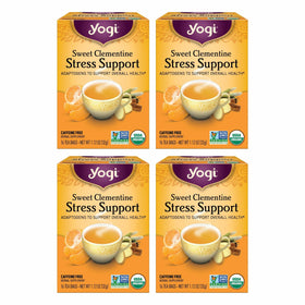 Yogi Sweet Clementine Stress Support tea bags ready for a calming cup