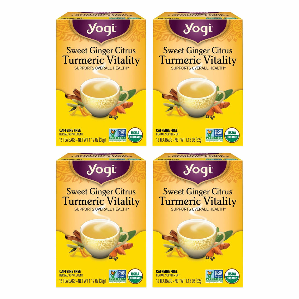 Yogi Sweet Ginger Citrus Turmeric Vitality tea bag with bright aroma and inviting flavor