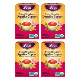 Yogi Sweet Strawberry Digestive Tea pack ready for daily ritual, supports digestive comfort.